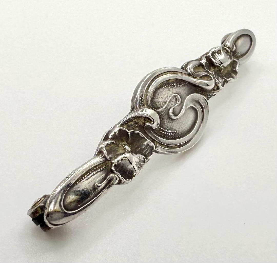 Antique Art Nouveau UNGER BROTHERS Chased Sterling Silver Flower Bar ...