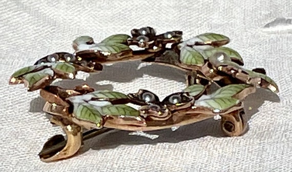 Antique 14K Gold IVY WREATH Enamel & Seed Pearl P… - image 7