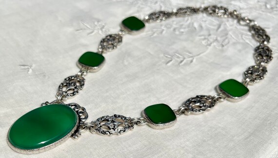 Vintage Art Deco Baroque-Style CHRYSOPRASE Sterli… - image 7