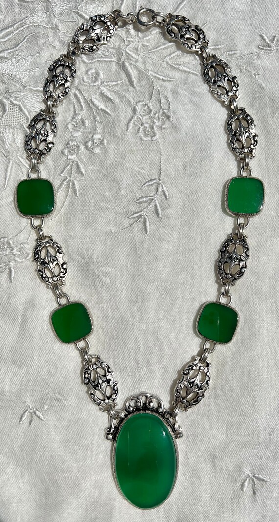 Vintage Art Deco Baroque-Style CHRYSOPRASE Sterli… - image 2