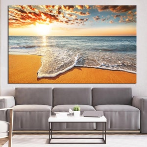 Aerial Ocean Beach Art/Beach Photography/Ocean Waves Wall Art/Ocean Sunset Wall Art,Sea Sunset Canvas Print/Ocean Poster/Ocean Beach canvas