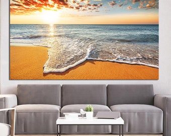 Aerial Ocean Beach Art|Beach Photography|Ocean Waves Wall Art|Ocean Sunset Wall Art,Sea Sunset Canvas Print|Ocean Poster|Ocean Beach canvas