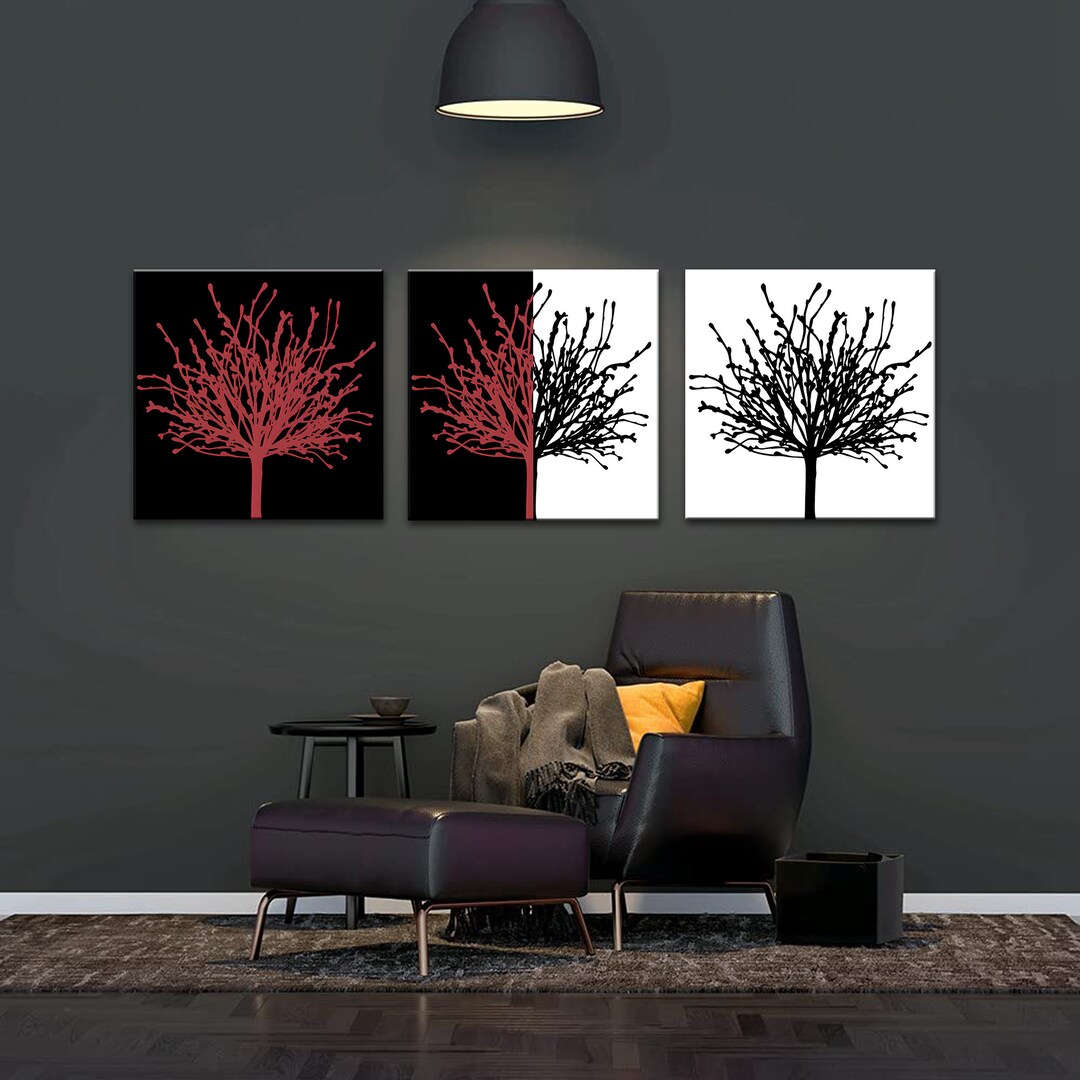 Tree,black and Red Tree,wall Art Tree, Home Decor, Black and White ...