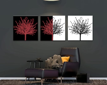 Tree,black and red tree,wall art tree, home decor, Black and White Prints,Black and White Tree Print,tree prints, forest art