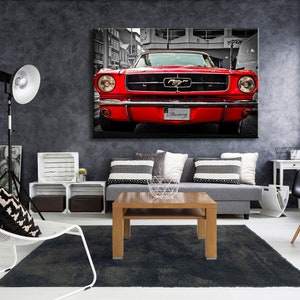 Ford Mustang/ Ford print/ Póster Ford / Ford wall art/ Ford mustang canvas/ Red Ford 1965/coche retro