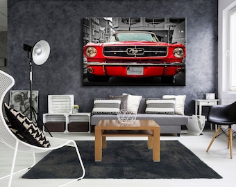 Ford Mustang/ Ford print/ Poster Ford  / Ford wall art/  Ford  mustang canvas/  Red Ford 1965/retro car