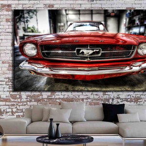 Ford Mustang/ Ford print/ Póster Ford / Ford wall art/ Ford mustang canvas/ Red Ford 1965/coche retro