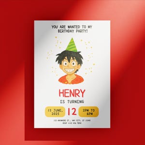 Digital Editable One Piece Theme Birthday Party Invitation, Template, Luffy Birthday Party Invitation, Anime Birthday Party Invitation