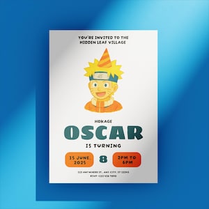 Digital Editable Naruto Birthday Party Invitation, Anime Birthday Party Invitation, Cartoon Party Invite, Kids Birthday Party Invitation