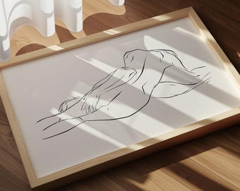 Sensuele schetsafdruk: lijntekeningen stel, modern slaapkamerdecor (digitale download)