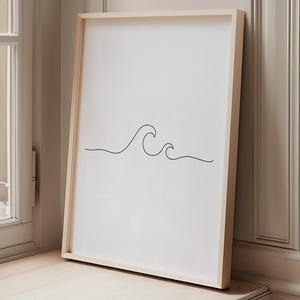 Impresión de olas, arte lineal de olas oceánicas, arte mural costero, arte imprimible de playa, póster de una línea de mar, arte mural minimalista neutro