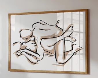 Kunstprint voor sensueel stel, kunst voor intieme liefhebbers, romantische slaapkamerinrichting (digitale download)