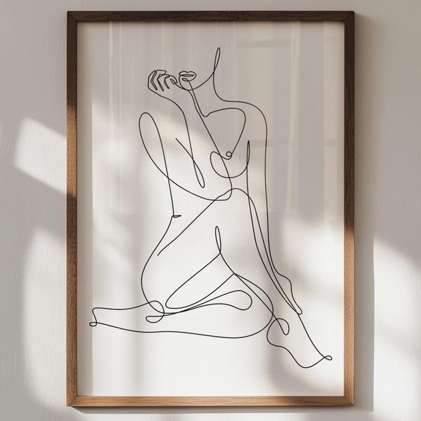 Stampa artistica di un corpo femminile, disegno di figura nuda, poster minimalista di donna, download digitale