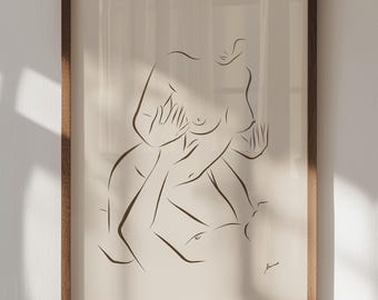 Paar Linie Art Print: Sinnliche Umarmung Kunst, Minimalistische Schlafzimmer Dekor (Digitaler Download)
