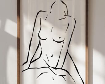 Lámina artística "Amantes abstractos": Dibujo sensual de una pareja, decoración de pared emotiva en blanco y negro (Descarga digital)