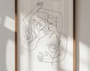 Passionate Couple Line Art Print, Intimate Embrace Line Art, Choke Kiss Couple Line Art, Provocative Minimalist Wall Art, Couple Gifts
