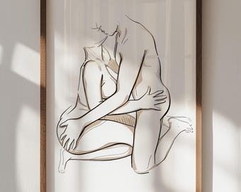 Couple Sketch Print: Sensual Lovers Embrace (Digital Download)