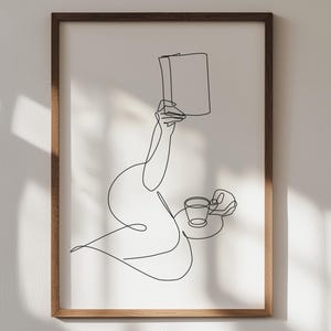 Book Lover Art Print: Woman Reading One Line Art, Minimalist Home Decor (Digital Download) image 1