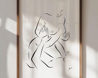 Paar Kunstdruck: Sinnliche Liebende, Minimalistisches Valentinstagsgeschenk (Digitaler Download)