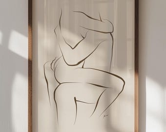 Sensual Couple Art: Minimalist Lovers Embrace Print, Neutral Bedroom Wall Art (Digital Download)