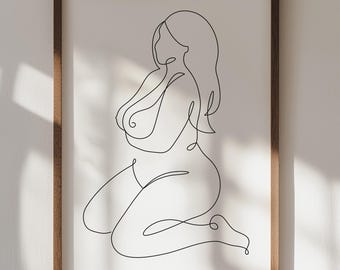 Curvy Woman Line Art Print, Body Positive Female Figure Drawing, Minimalist Decor (Digital Download)