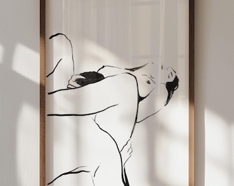 Kunst aan de muur sensueel stel, lijntekening intieme geliefden, romantische slaapkamerinrichting (digitale download)