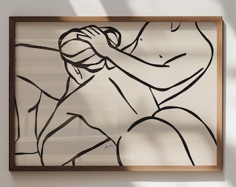 Lámina artística para parejas, póster de amantes sensuales, decoración neutra para dormitorio (descarga digital)
