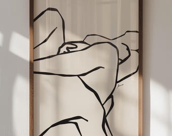 Impressão artística sensual em estilo de linhas: Ilustração abstrata de amantes, decoração para quarto (download digital)