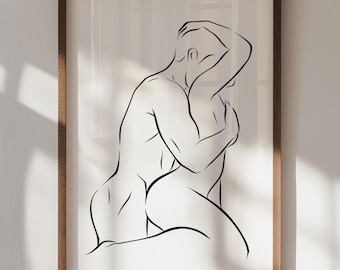 Arte de casal sensual: Impressão de abraço de amantes modernos (Download digital)