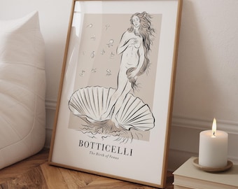 Lámina artística de El Nacimiento de Venus: Decoración neutra para el hogar inspirada en Botticelli (Descarga digital)