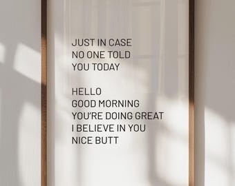Grappige toilettekst: Mooie billen, positieve affirmatie toiletbordje (digitale download)