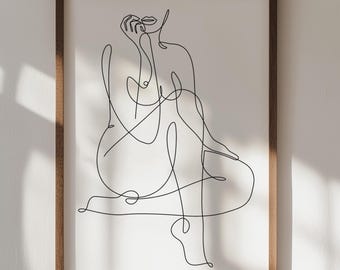 Impresión artística minimalista de mujer con curvas: decoración con positividad corporal (descarga digital)