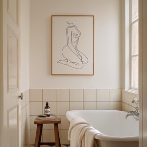 Mujer, dibujo lineal de figura femenina desnuda, decoración minimalista para el hogar (descarga digital) imagen 7