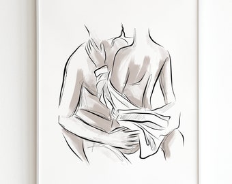 Paar Linie Kunstdruck: Sinnliche Schlafzimmer Deko (Digitaler Download)