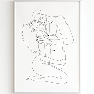 Schwarzes Paar: Romantische Umarmung Illustration (Digitaler Download)