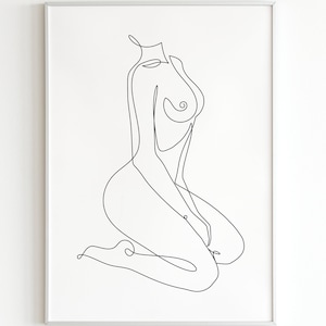 Mujer, dibujo lineal de figura femenina desnuda, decoración minimalista para el hogar (descarga digital) imagen 1
