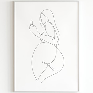 Middle Finger Woman Line Art Print: Sassy Feminine Decor (Digital Download)