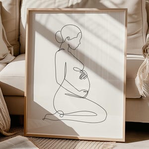 Pregnancy Line Art Print, Pregnant Woman Art, Minimalist Maternity Art, Motherhood Belly Portrait, Baby Shower Gift, Birth Announcement Art