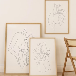 Woman Line Drawing Art Print, Set of 3 Minimalist One Line Art, Women Silhouette Posters, Abstract Printable Wall Art, Neutral Outlines