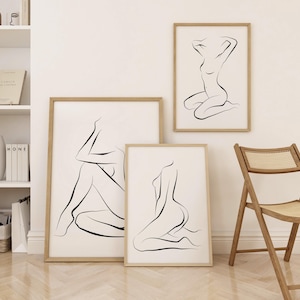 Woman Line Art Set, 3 Female Silhouette Posters, Abstract Woman Figure Art, Minimalist Art Prints, Modern Woman Outlines, Digital Download