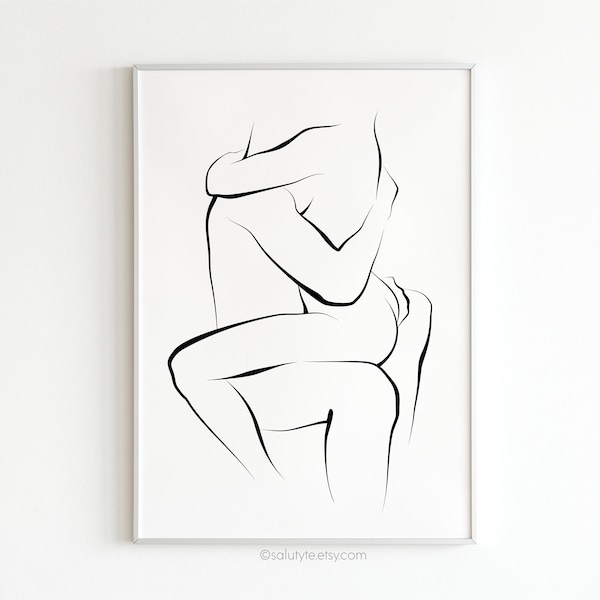 Couple love scene art, Erotic line art, Naked couple wall art, Nude art, Sexy gift for Him/Her, Minimalist art, Couples gift