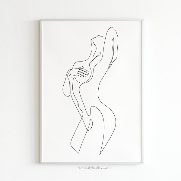 Graceful woman line art, SexyNude art print, Woman printable one line art, Erotic wall art, Nude line drawing, Minimalist wall art