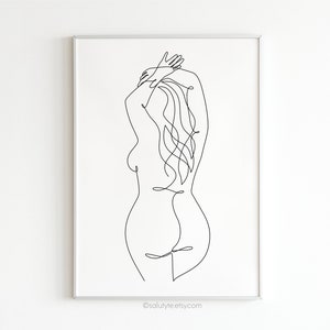 Curvy woman printable wall art, Body positive art, Elegant female figure art, Graceful backside art, Minimalist one line Art, Chic wall art