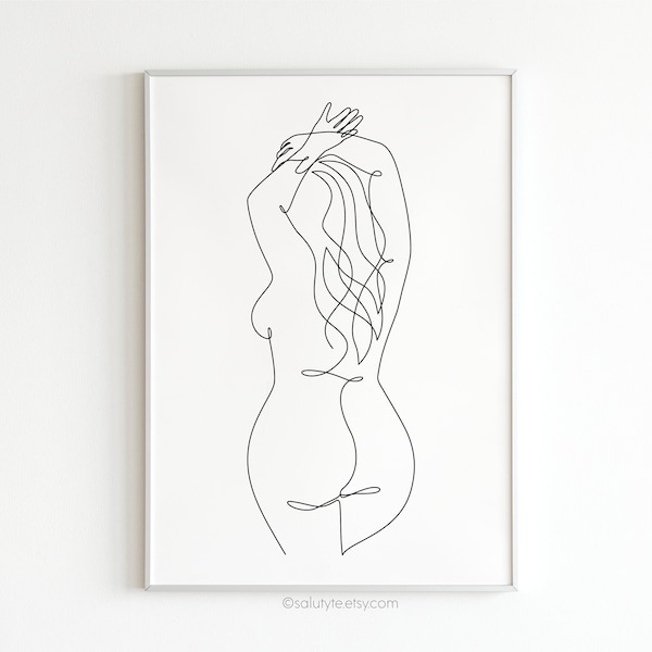 Curvy woman printable wall art, Body positive art, Elegant female figure art, Graceful backside art, Minimalist one line Art, Chic wall art