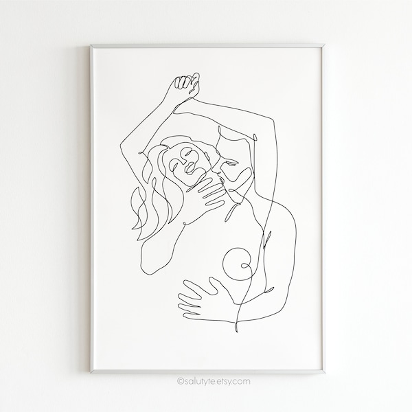 Passionate Couple Line Art Print, Intimate Embrace Line Art, Choke Kiss Couple Line Art, Provocative Minimalist Wall Art, Couple Gifts