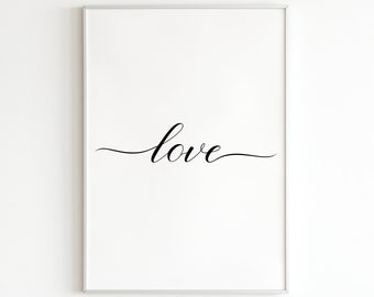 Love typography printable wall art, Valentines day gift, Couples gift, Love quote art, Family love sign,  Minimalist wall art