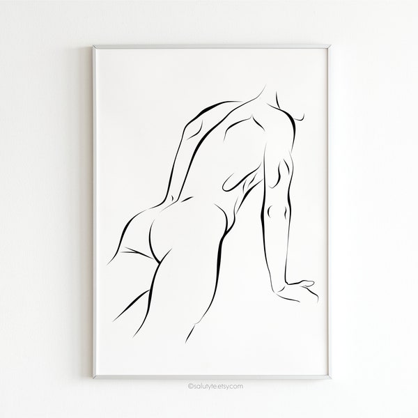 Naked Man Line Art, Male Butt Art, Nude Abstract Drawing, Sexy Muscular Art, Erotic Line Art, Minimalist Line Art, Printable Wall Art
