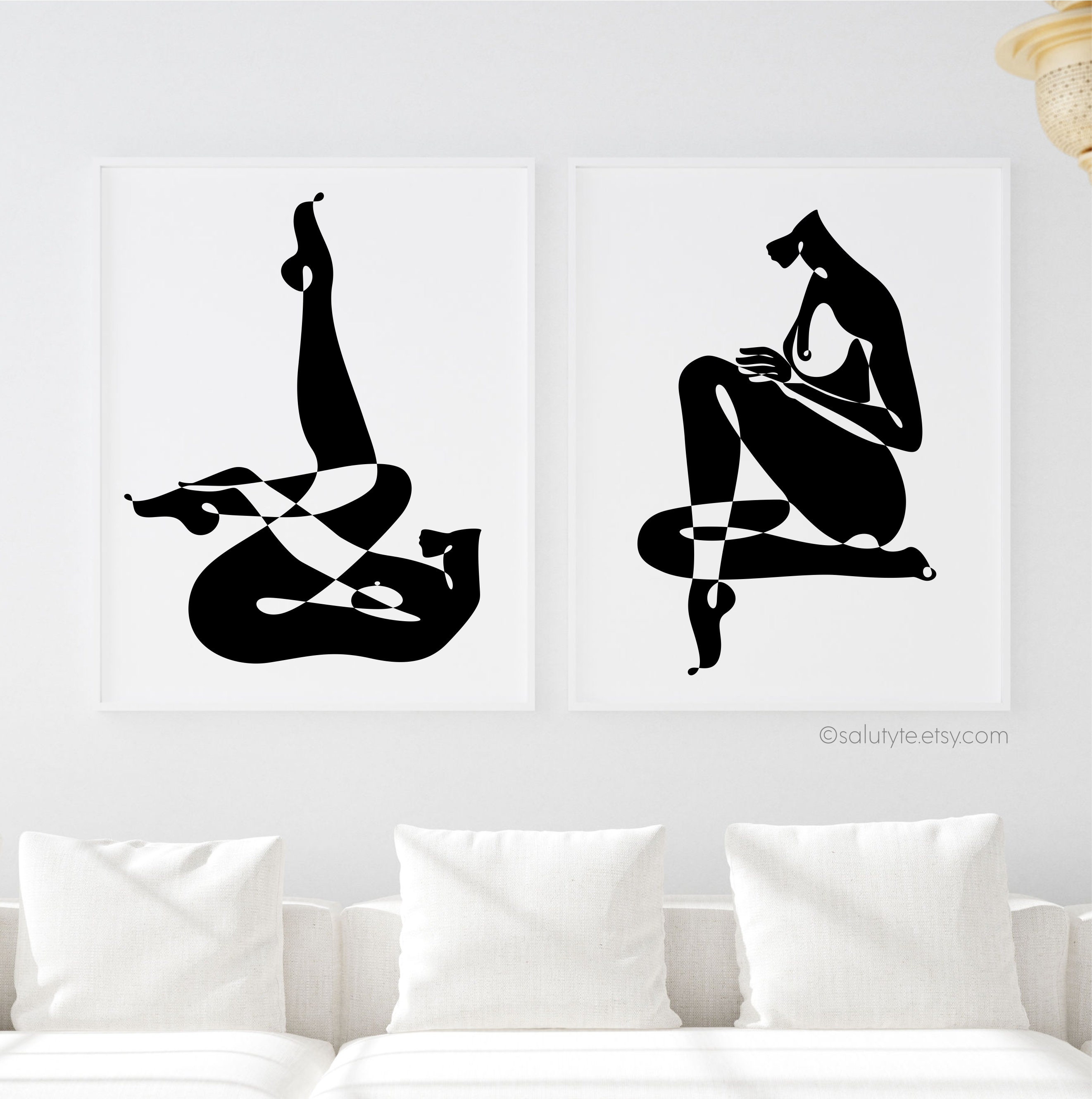 Modern Erotic Art, Nude Woman Drawing, Black and White Figure Poster, Naked Lines Print, Female Body Art, Bedroom or Living Room Wall Decor