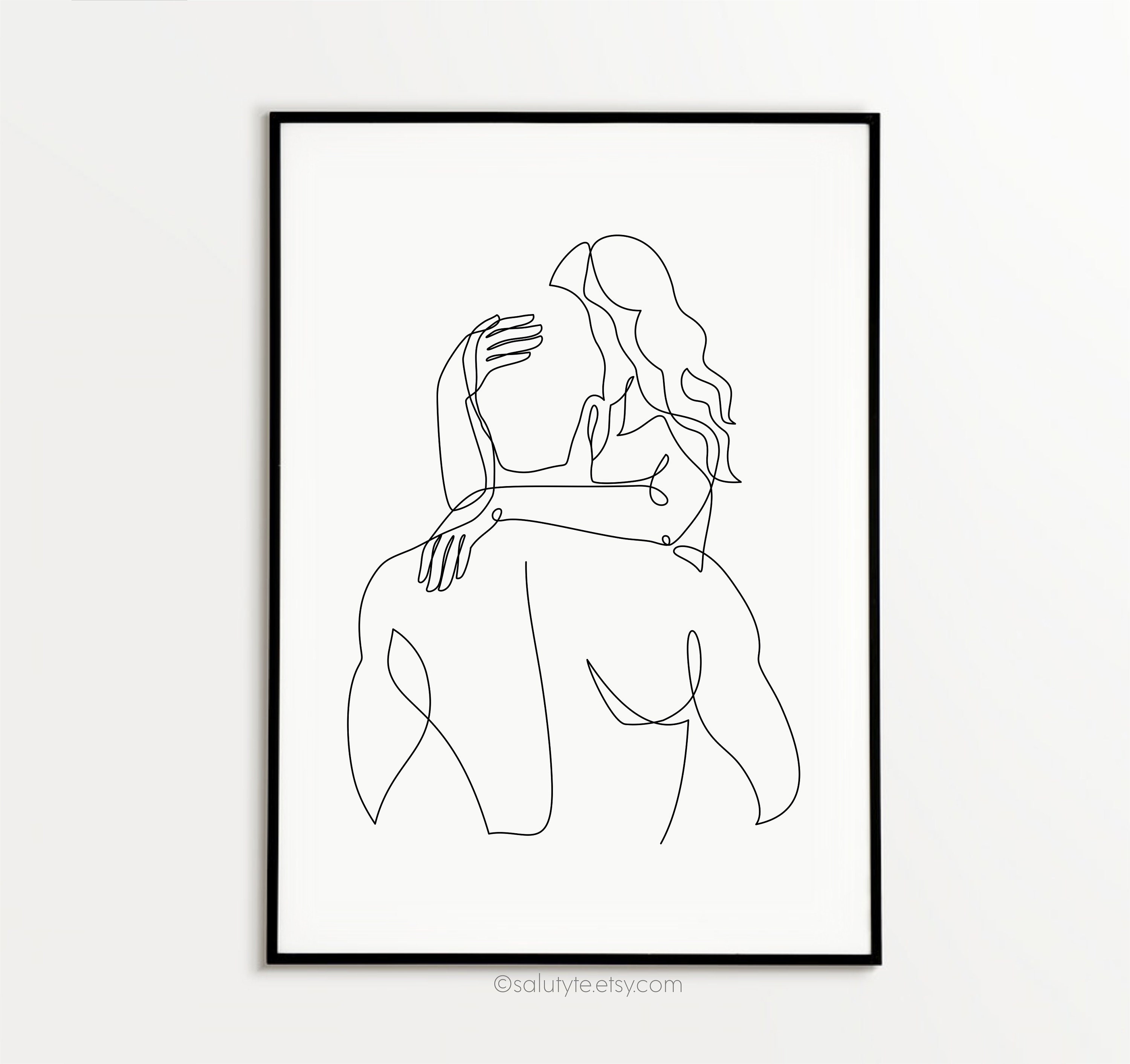 Passionate Couple Line Art Print Subtle Nude Pose Print