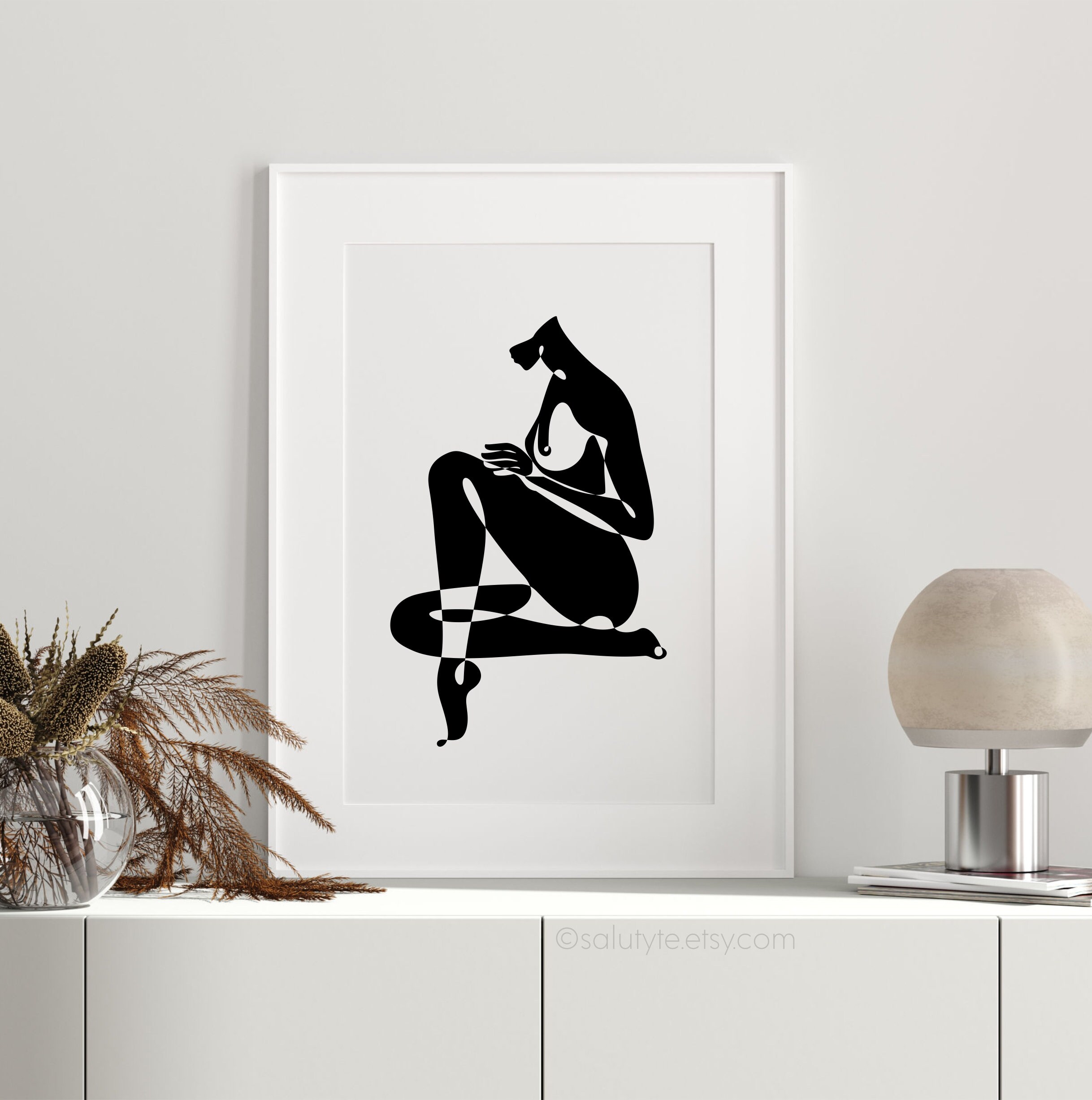 Modern Erotic Art Nude Woman Drawing Black And White Figure Etsy
